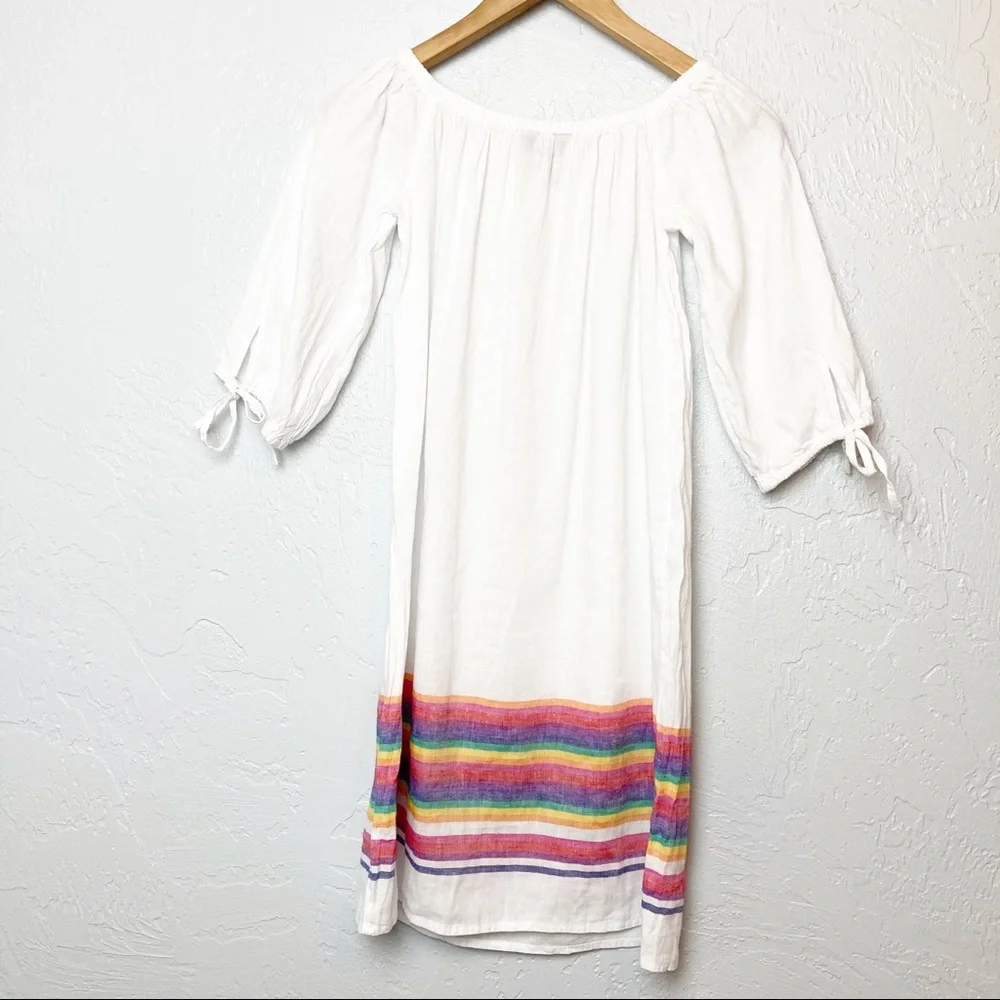 J. Crew rainbow off shoulder linen mini dress